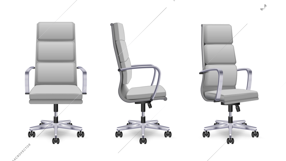 Leather office chair in different angles realistic set isolated vector illustration