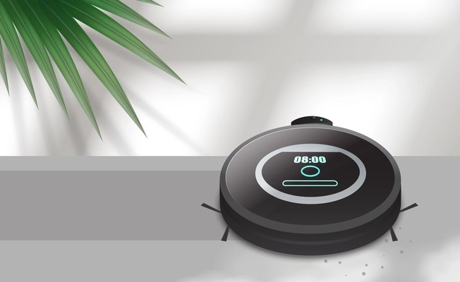 Robot vacuum cleaner communicating with the smartphone via wireless realistic vector illustration