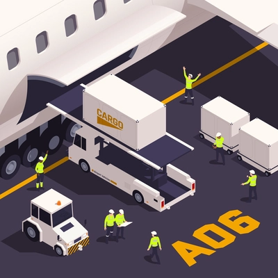 Air cargo isometric flowchart with aircraft logistic scene vector illustration