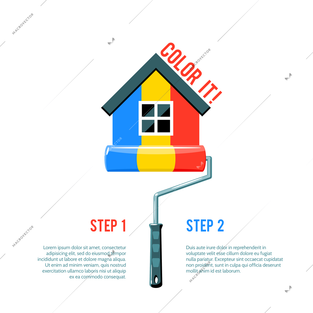 House icon painted in three colors with paint roller house improvement logo vector illustration