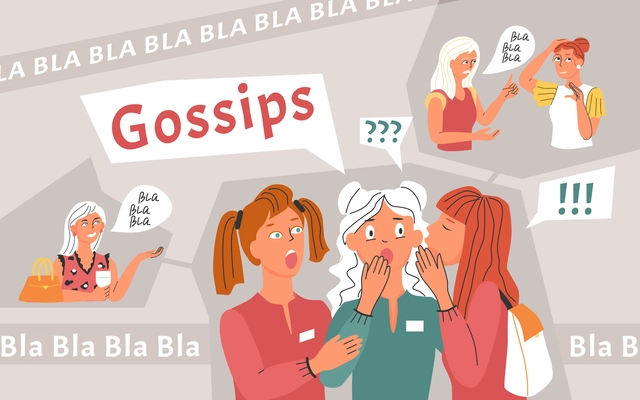 Bla meme collage with gossiping friends symbols flat vector illustration