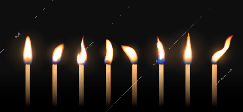 Realistic burning match sticks on dark background vector illustration