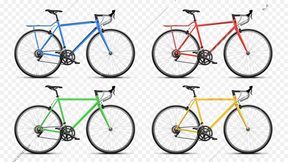 Realistic set of colorful bicycles isolated on transparent background vector illustration