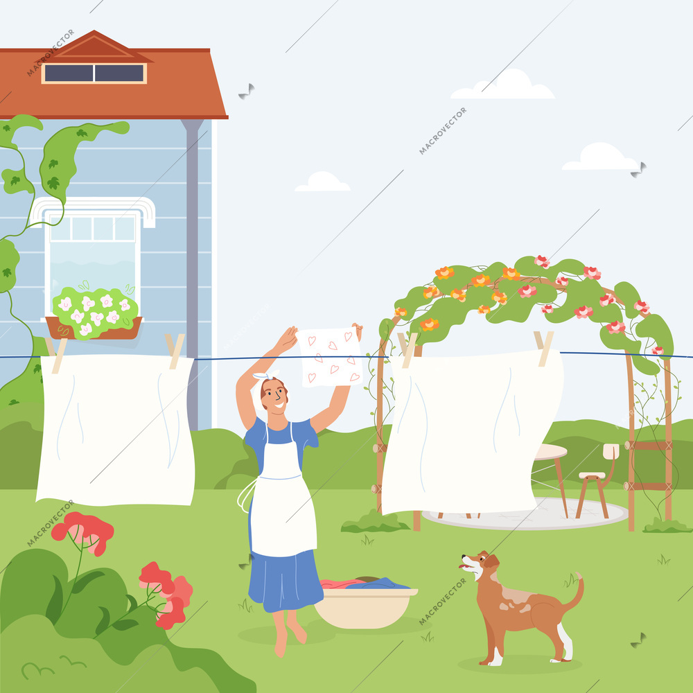 Countryside lifestyle background with family and house symbols flat vector illustration