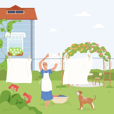 Countryside lifestyle background with family and house symbols flat vector illustration