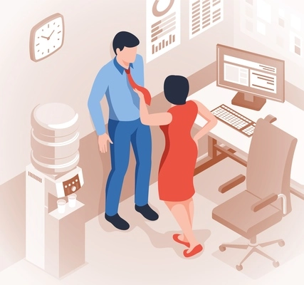 Sexual harassment in workplace isometric concept with male and female colleagues in office vector illustration