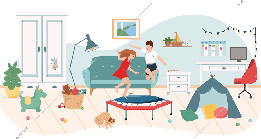 Baby room composition with play game symbols flat vector illustration