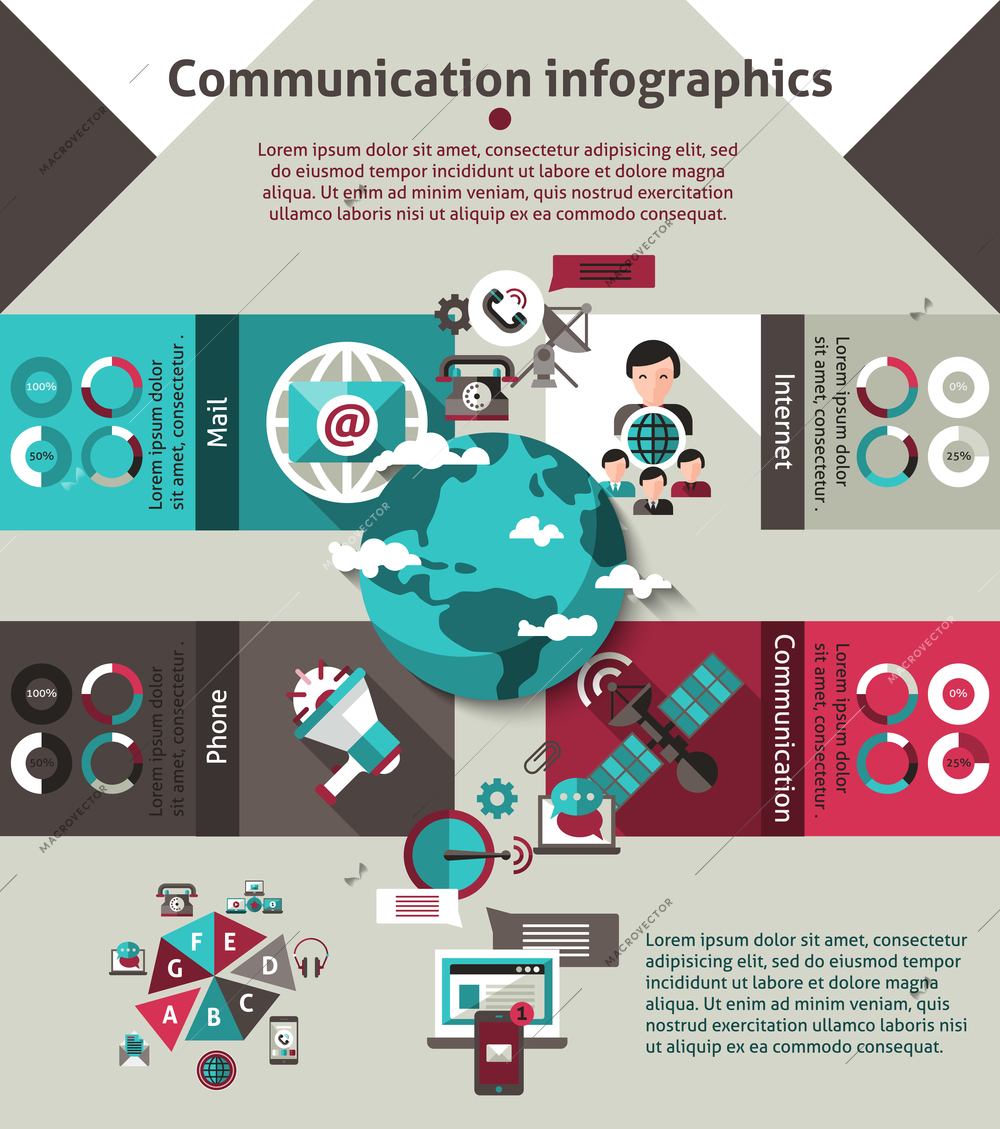 Communication technology infographics set with charts and graphs vector illustration