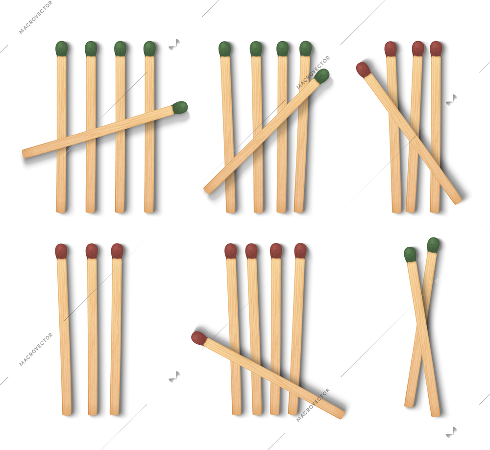 Match sticks realistic icons set on white background vector illustration