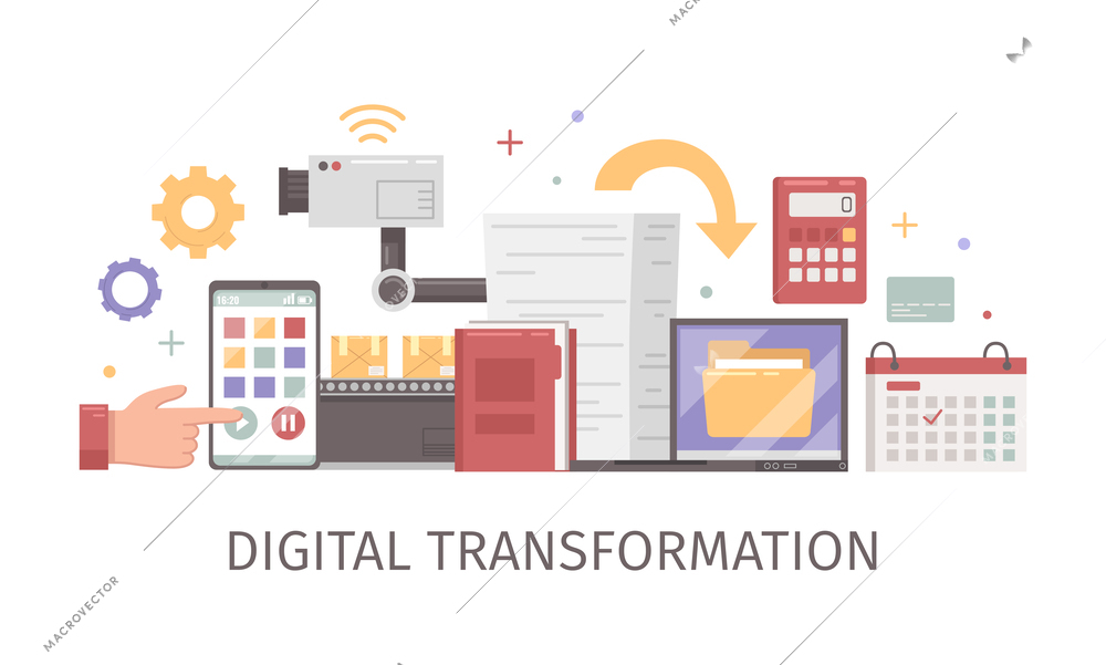 Digital transformation flat concept with business digitization process vector illustration