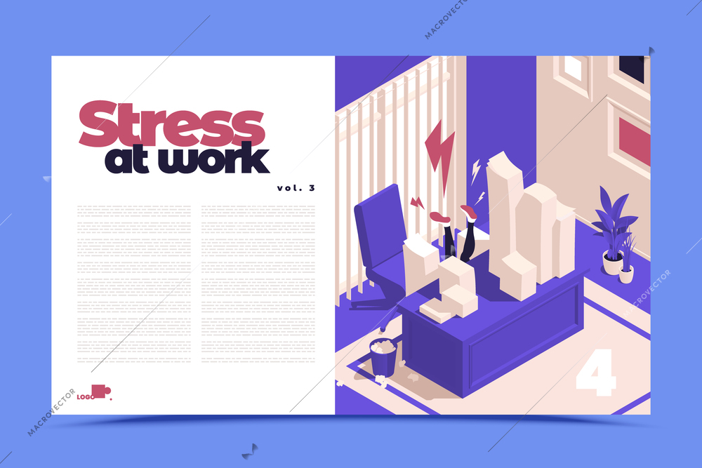 Office people stress isometric composition with business person overload with paperwork vector illustration