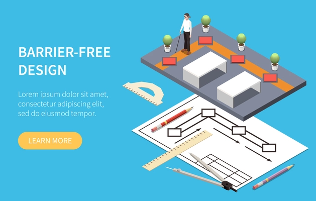 Accessibility isometric composition with barrier-free design concept vector illustration