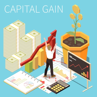 Financial management isometric concept with personal capital gain vector illustration