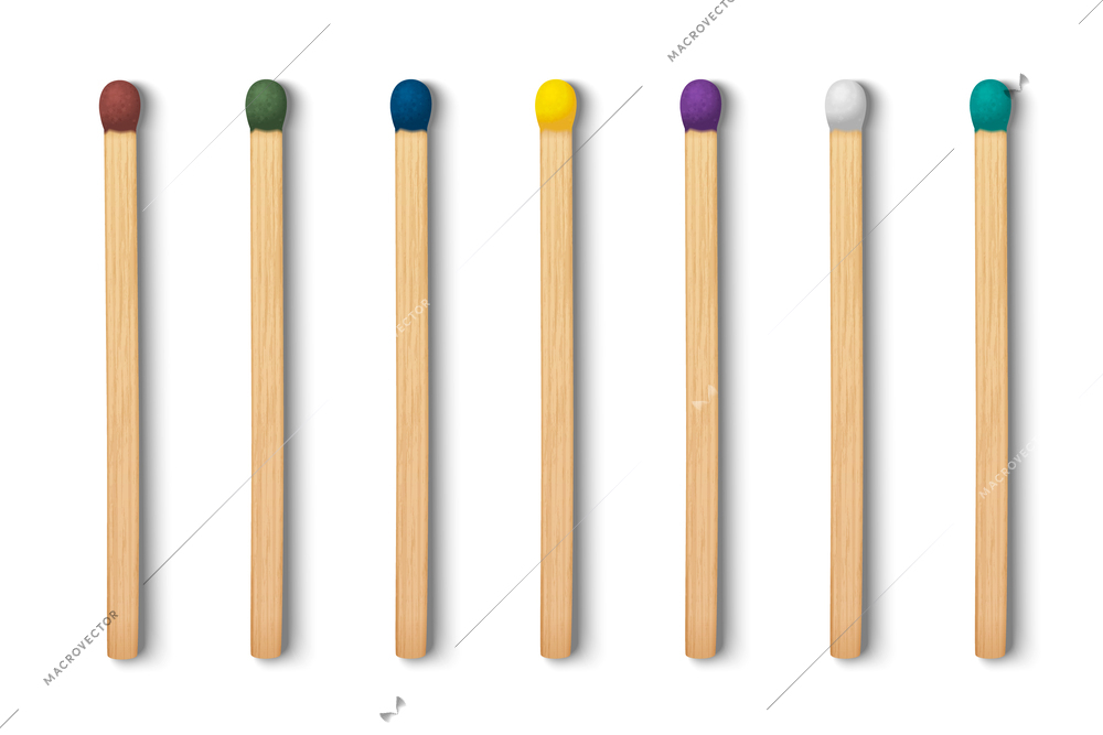 Colorful traditional wooden match sticks realistic on white background vector illustration