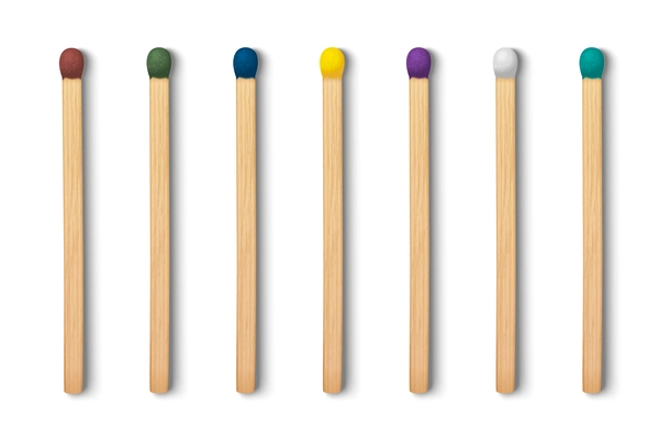 Colorful traditional wooden match sticks realistic on white background vector illustration
