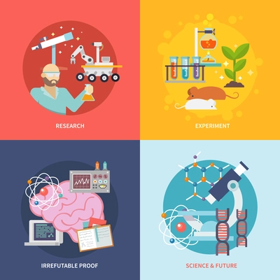 Science and research design concept set with experiment irrefutable proof future flat icons isolated vector illustration