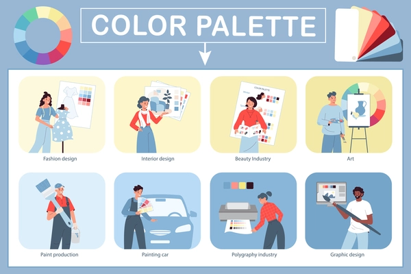 Color palette infographic set with graphic design symbols flat vector illustration