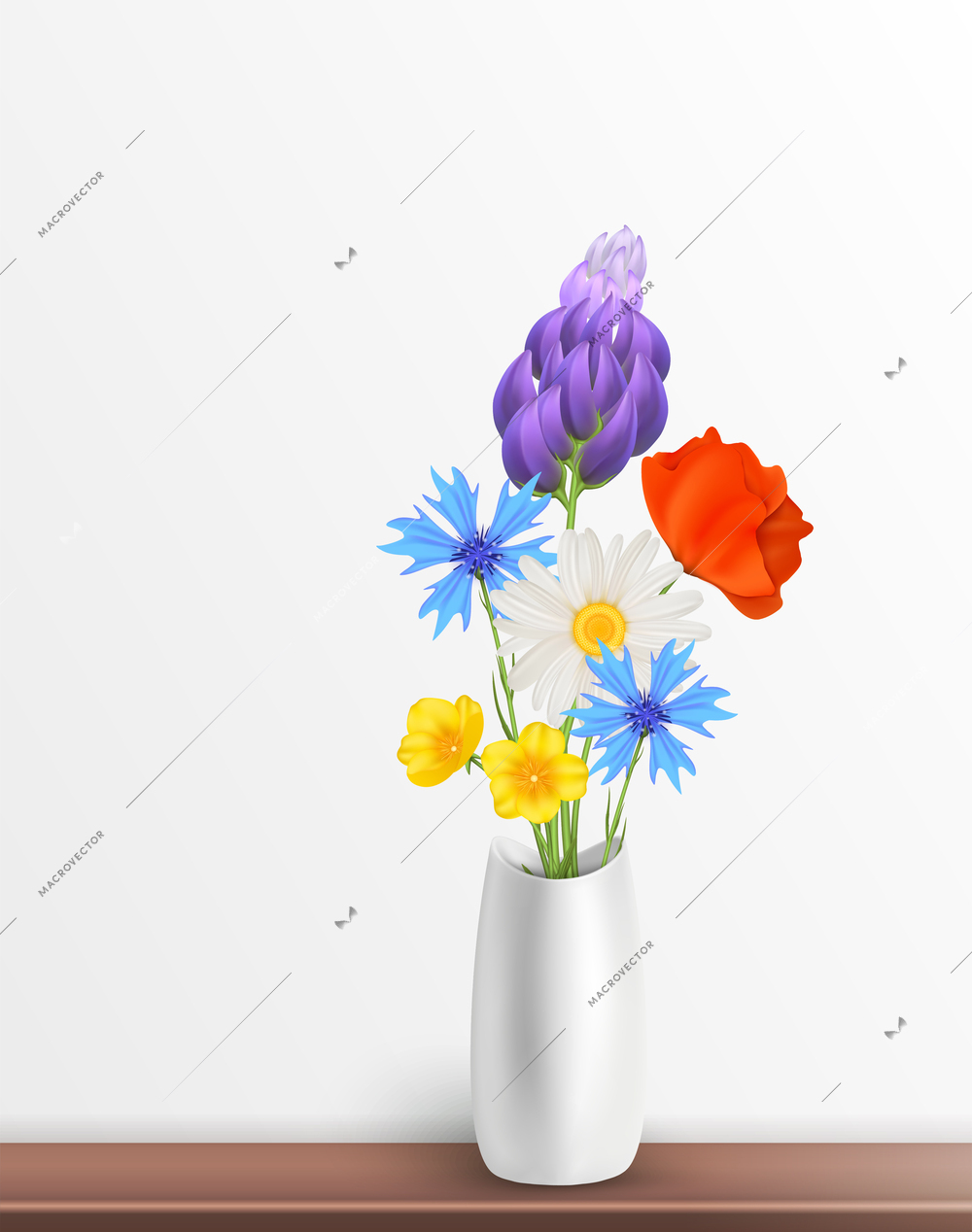 Spring flowers realstic background with poppy vector illustration