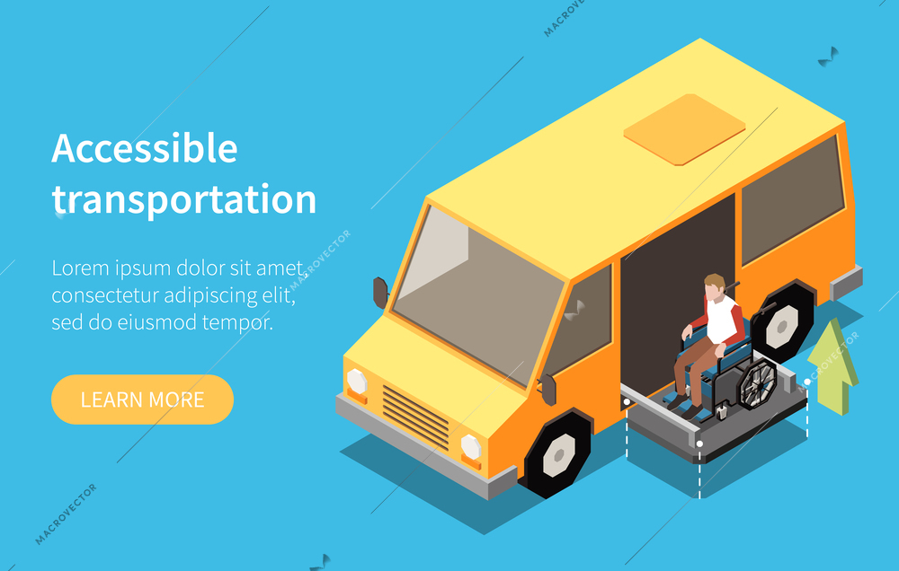 Accessibility isometric concept with accessible transportation symbols vector illustration