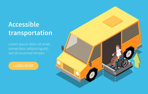 Accessibility isometric concept with accessible transportation symbols vector illustration