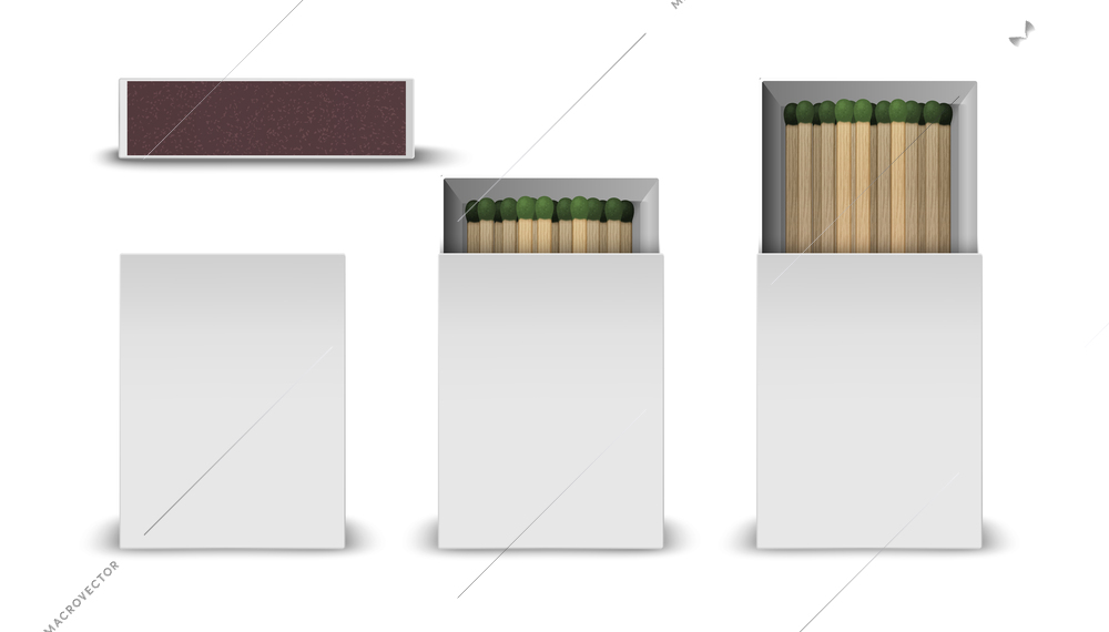 Match sticks boxes realistic set isolated on white background vector illustration