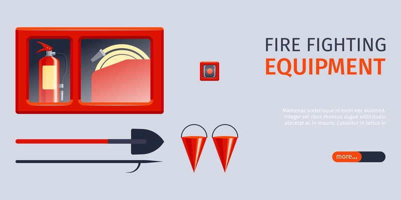 Fire extinguisher horizontal banner with editable text slider button and icons of different fire fighting equipment vector illustration