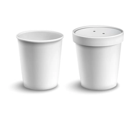 Blank white cardboard coffee drink cups set with lid isolated vector illustration