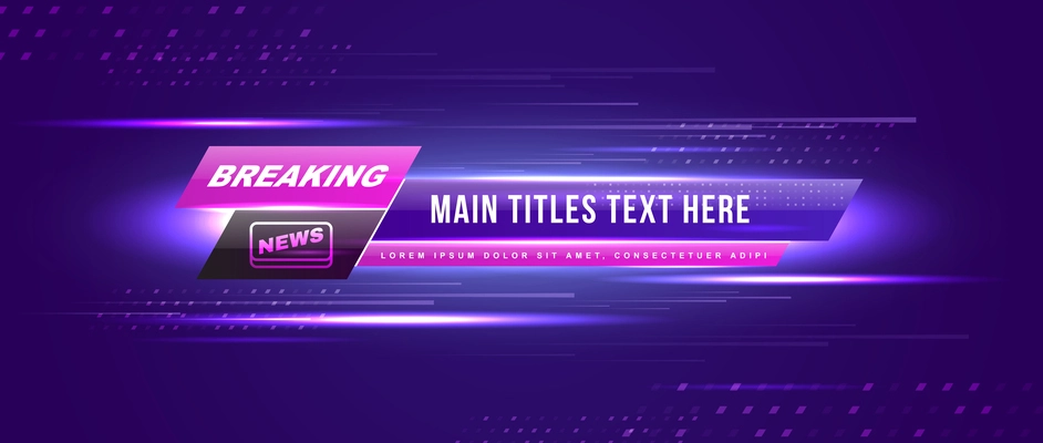 Breaking news composition of abstract background with glowing lights and neon colored bars with editable text vector illustration