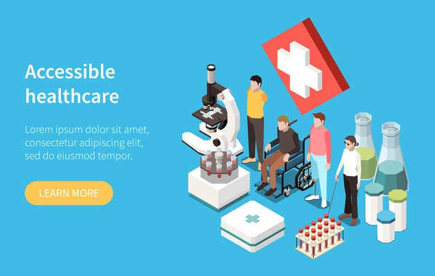 Accessibility isometric composition with accessible healthcare concept vector illustration