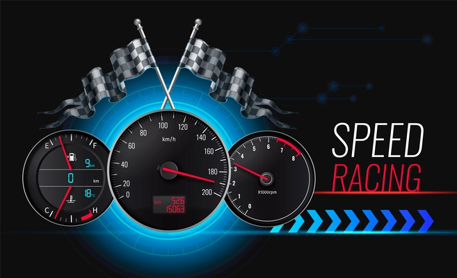 Speed racing poster with realistic car speedometer vector illustration