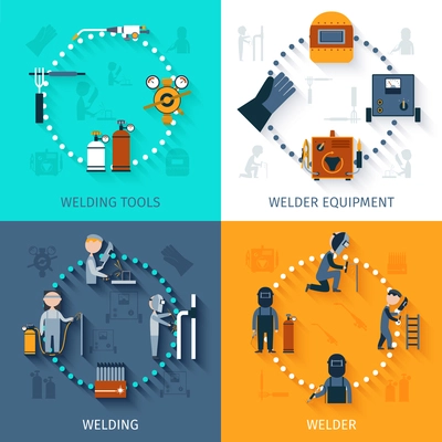 Welder design concept set with welding tools and equipment flat icons isolated vector illustration