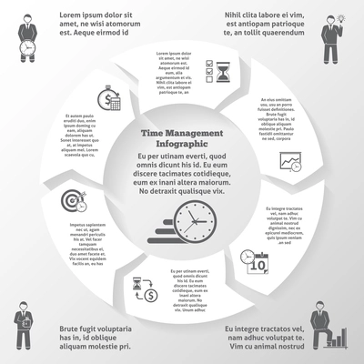 Time management infographics with business efficiency and office work management symbols vector illustration