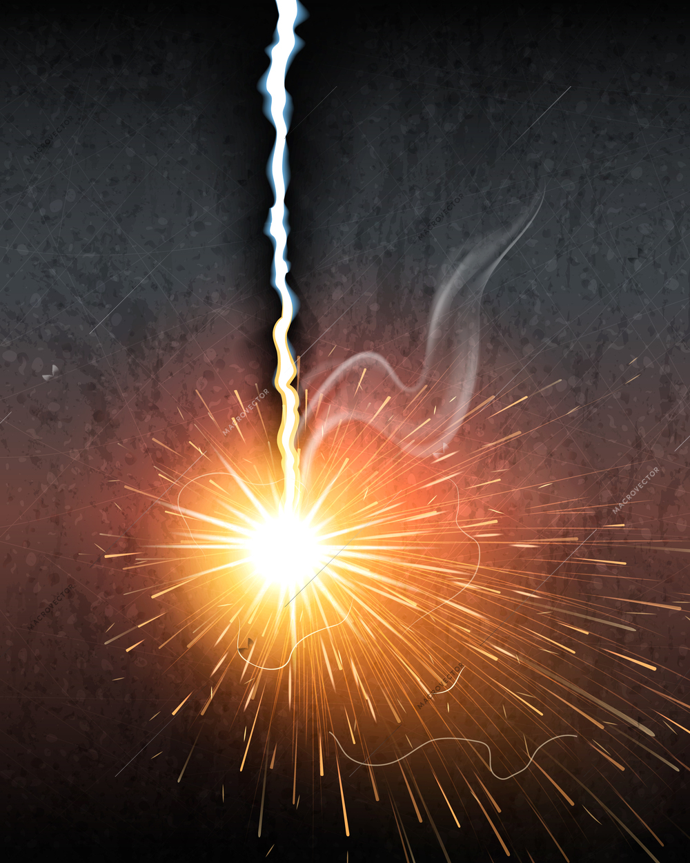 Metal welding realistic composition with iron cutting firework sparks vector illustration