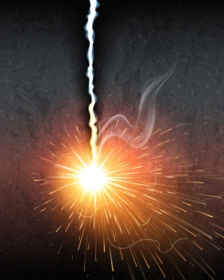 Metal welding realistic composition with iron cutting firework sparks vector illustration