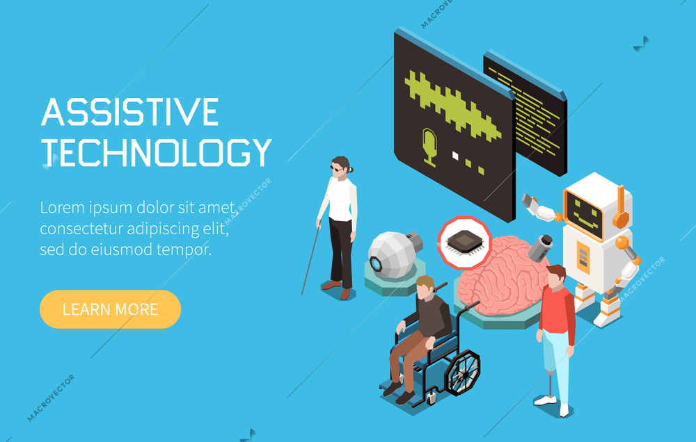 Accessibility isometric concept with assistive technology symbols vector illustration