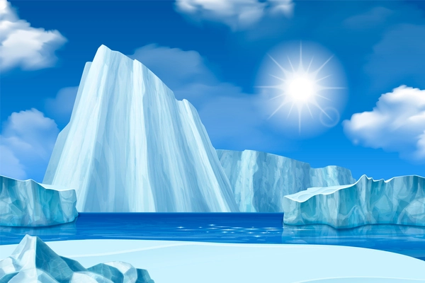 Iceberg realistic composition with glacier rock in northern sea vector illustration