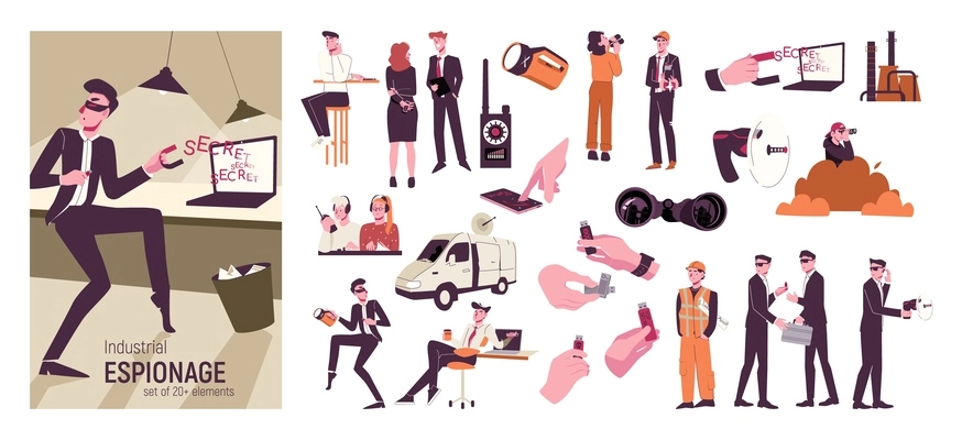 Industrial Espionage Composition Collage Flat Images Vector ...