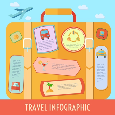 World travel infographics set with tourism and vacation symbols vector illustration