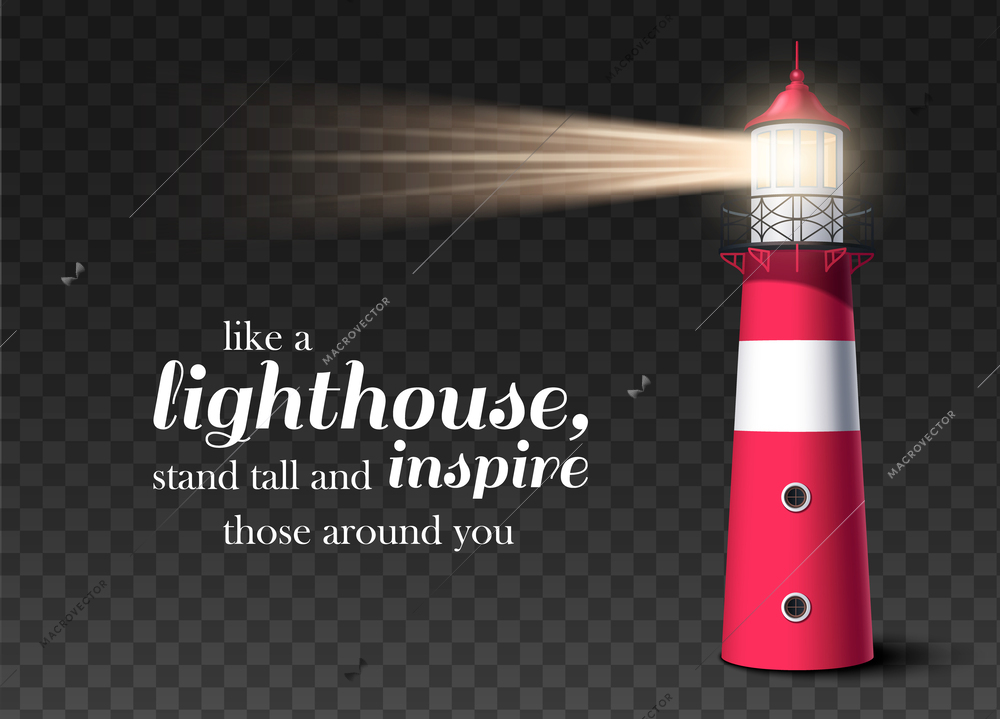 Lighthouse realistic poster with light house tower on transparent background vector illustration