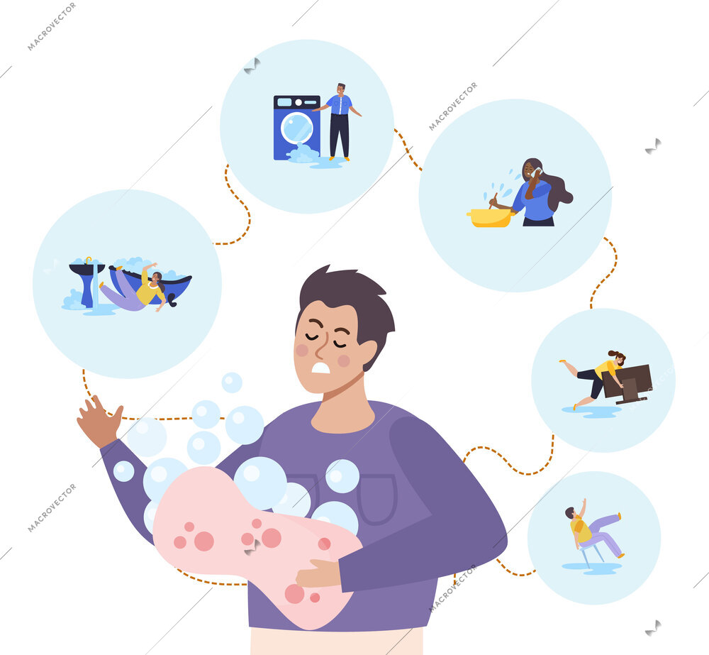 Home safety flat concept with domestic hazard symbols vector illustration