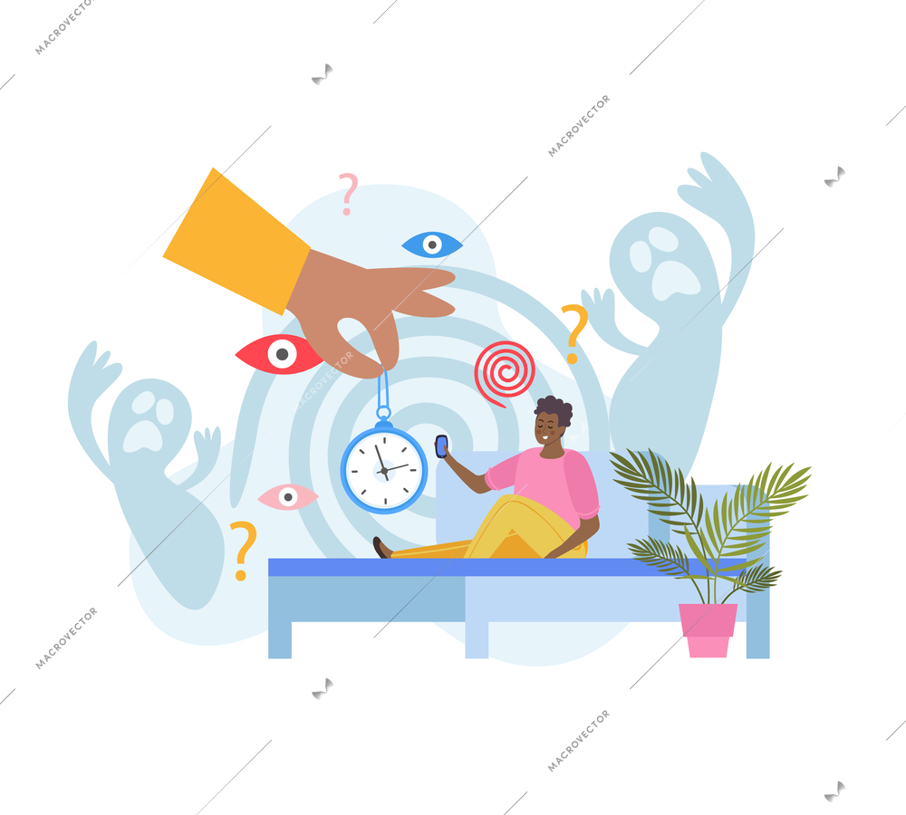 Sleep disorder flat concept with nighrmare symbols vector illustration