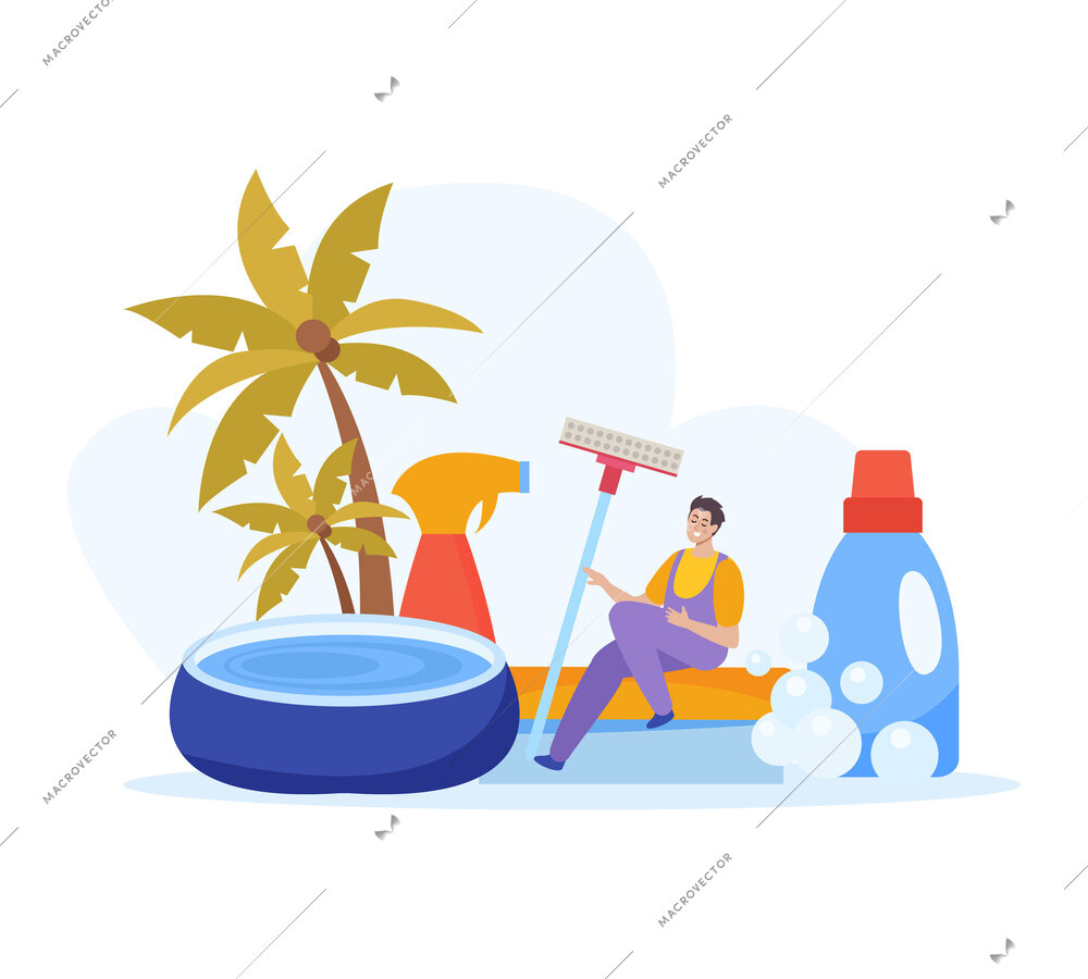 Swimming pool cleaning composition with chemical cleansers vector illustration