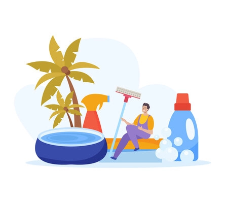 Swimming pool cleaning composition with chemical cleansers vector illustration