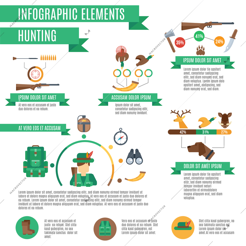 Hunting infographics set with hunter weapon and equipment elements vector illustration