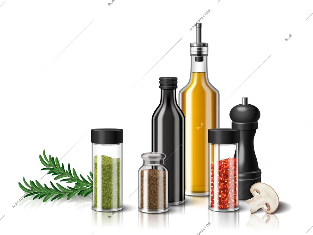 Kitchen spices realistic concept with seasoning dispensers vector illustration