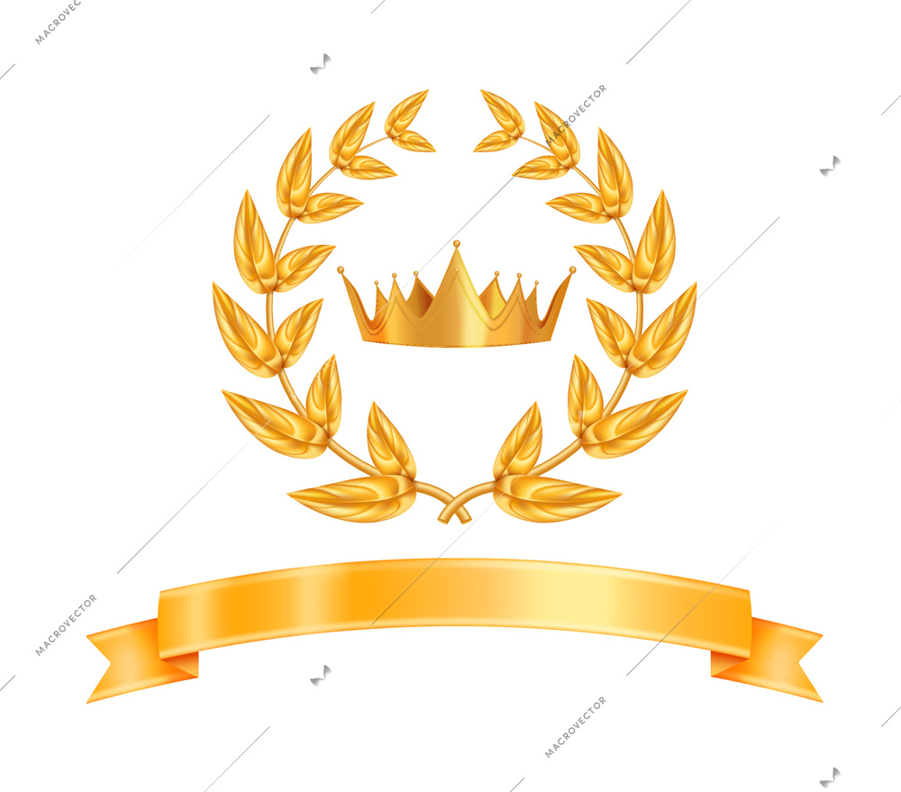 Golden royal crown emblem with nobility symbols realistic vector illustration