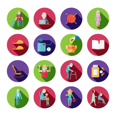 Senior lifestyle icons set with old people symbols isolated vector illustration