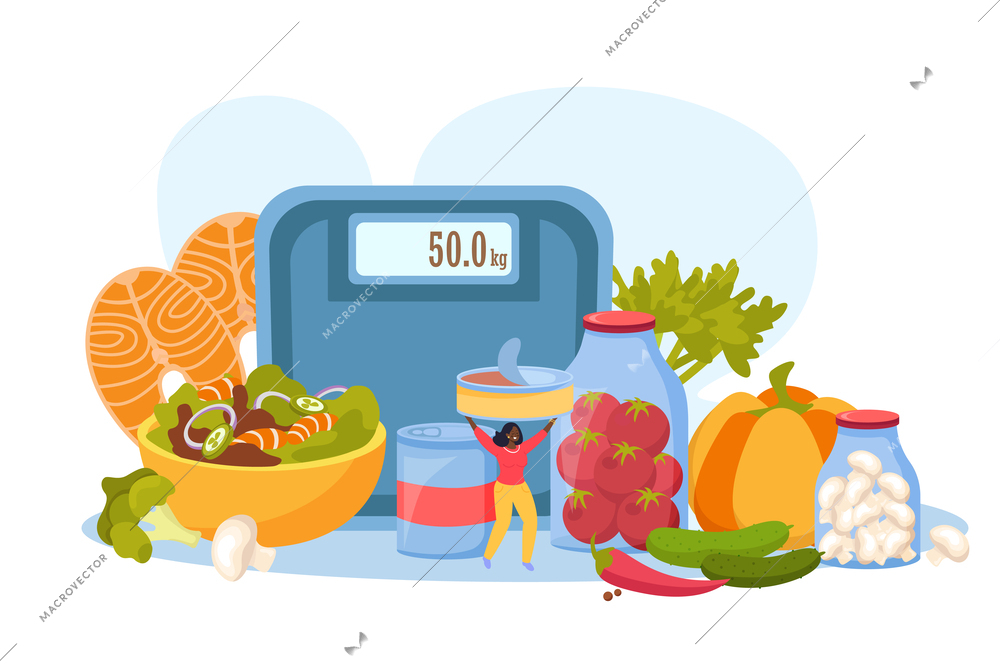 Canned food flat composition with fruit and vegetable preserves vector illustration
