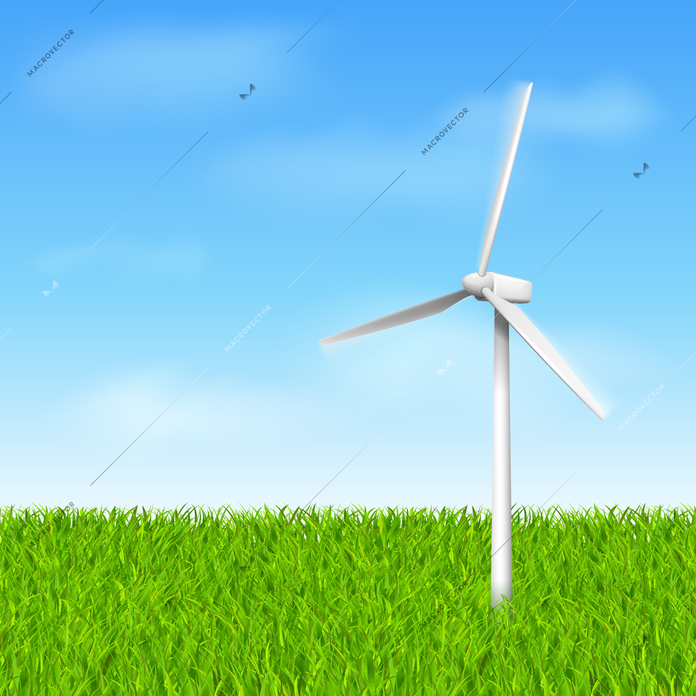 Windmill with grass and sky eco concept vector illustration template