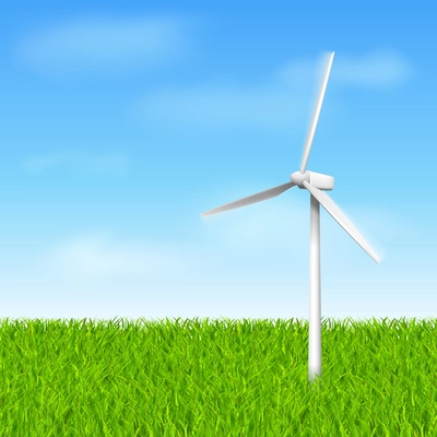 Windmill with grass and sky eco concept vector illustration template